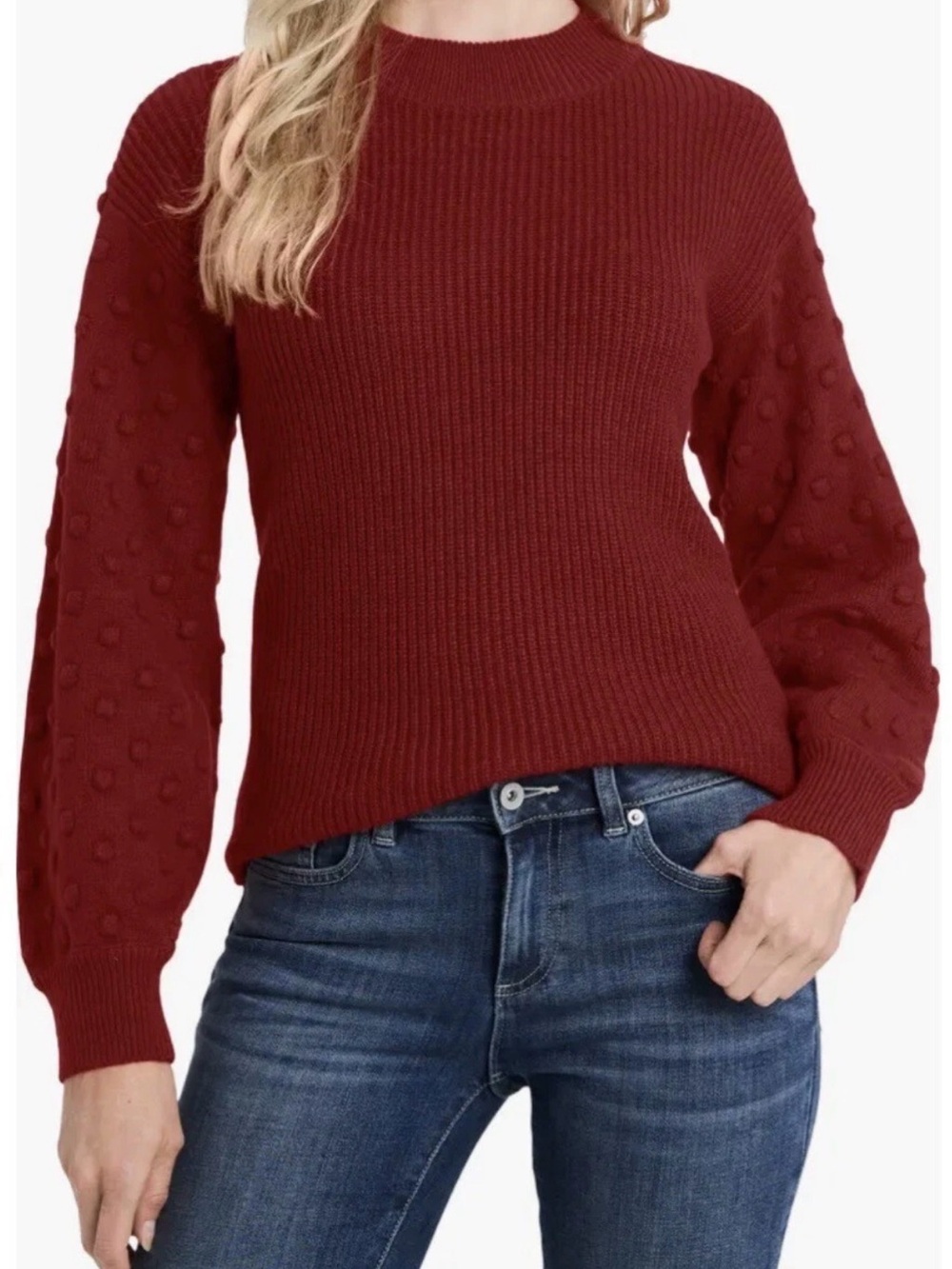 Cece Bobble Sleeve Knit Sweater- Merlot Red- Size S